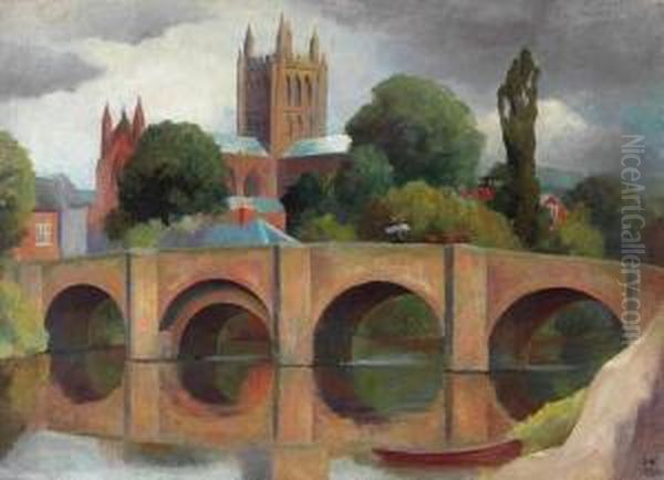 Kirche Und Brucke In England Oil Painting by Heinrich Von Arx