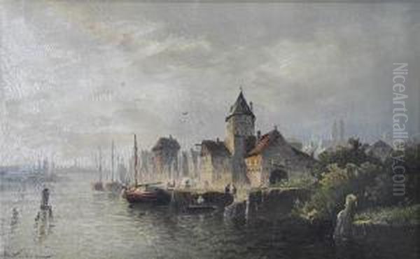 Blick Auf Einehafenstadt. Oil Painting by Nicolai Von Astudin