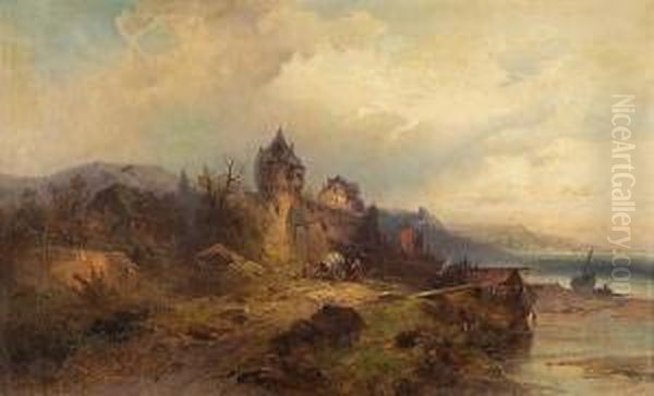 Landscape From The Rhine Oil Painting by Nicolai Von Astudin