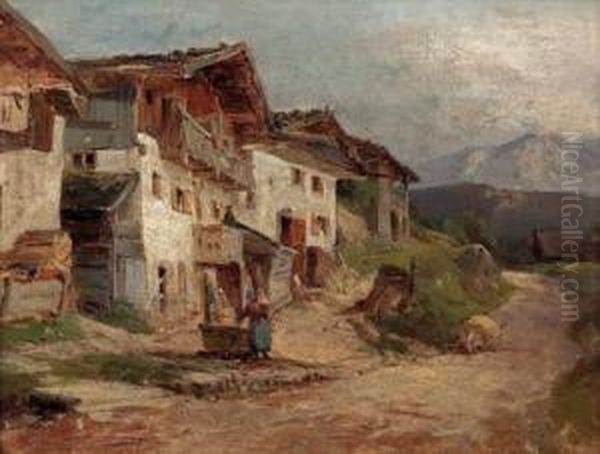 Alte Bauernhauser In Tirol Oil Painting by Nicolai Von Astudin