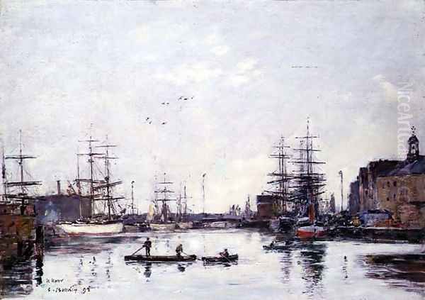 The Basin of the Barre, Le Havre 1895 Oil Painting by Eugene Boudin