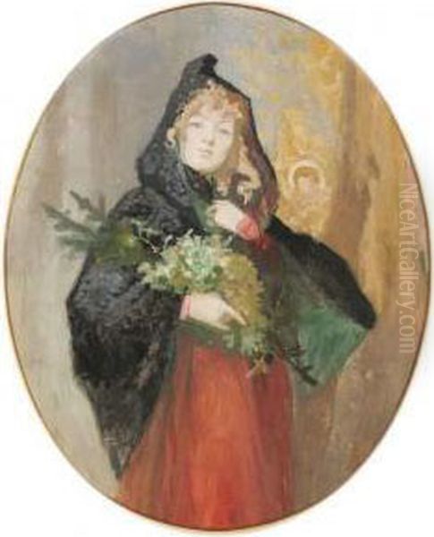 A Young Lady With A Bouquet Oil Painting by Franz Von Bayros