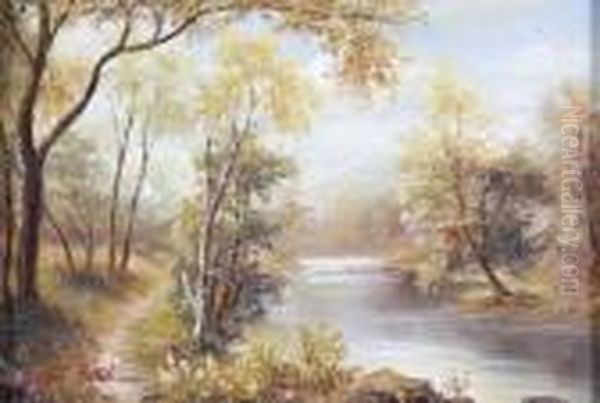 Baumbestandeneflusslandschaft Oil Painting by Else Von Beck