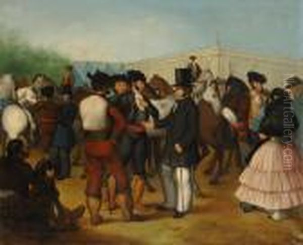 La Foire Aux Chevaux A Seville Oil Painting by Adolf von Becker