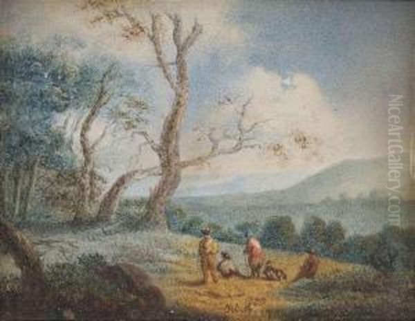 Two Landscapes With Peasants. Oil Painting by Johann Christoph Von Bemmel