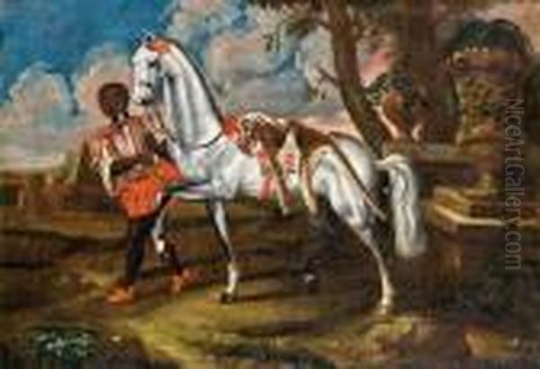 Lipizzaner Mit Dem Fell Eines Leoparden Oil Painting by Johann Georg Von Bemmel