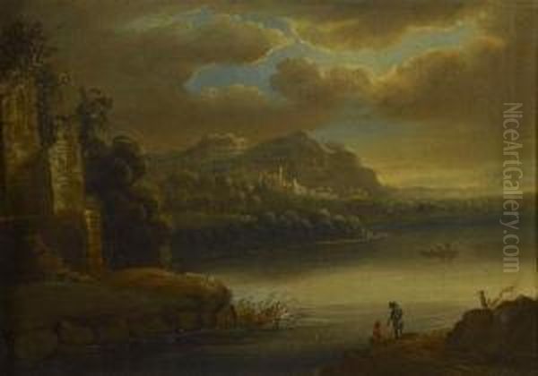 Landschaft Mit See. Oil Painting by Johann Kaspar Von Bemmel