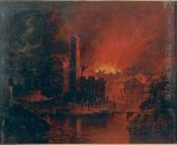 L'incendie D'un Village Dans La Nuit Oil Painting by Peter Von Bemmel