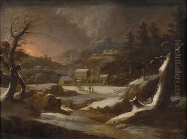 Italienische Gebirgslandschaft Im Winter. Oil Painting by Peter Von Bemmel