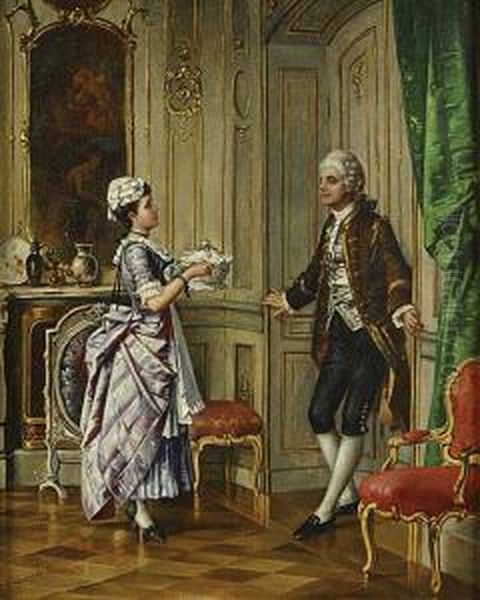 Rencontre Amoureuse De Deux Gens De Maison Oil Painting by Ladislaus Von Benesch