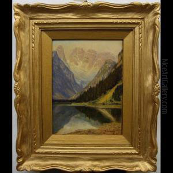 Lake & Mountain View Oil Painting by Ladislaus Von Benesch