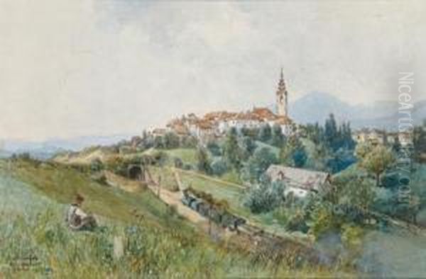 A View Of Radmansdorf In The Upper Sauetale Oil Painting by Ladislaus Von Benesch