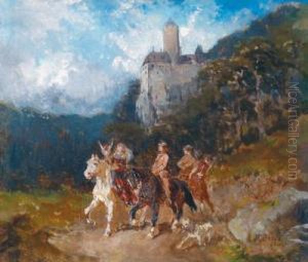 Setting Out For The Hunt Oil Painting by Alexander Franz Von Bensa