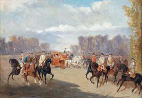 Passeggiata In Carrozza Di Corte Oil Painting by Alexander Franz Von Bensa