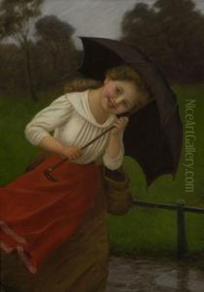 Madchen Mit Regenschirm Oil Painting by Carl Von Bergen