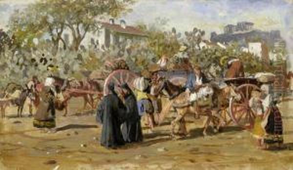 Markttreiben In Athen Oil Painting by Joseph I Von Berres