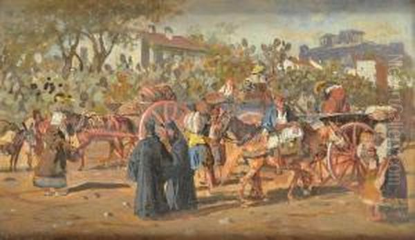 Amarket In Athens Oil Painting by Joseph I Von Berres