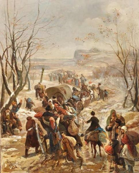 Escaping Oil Painting by Joseph I Von Berres