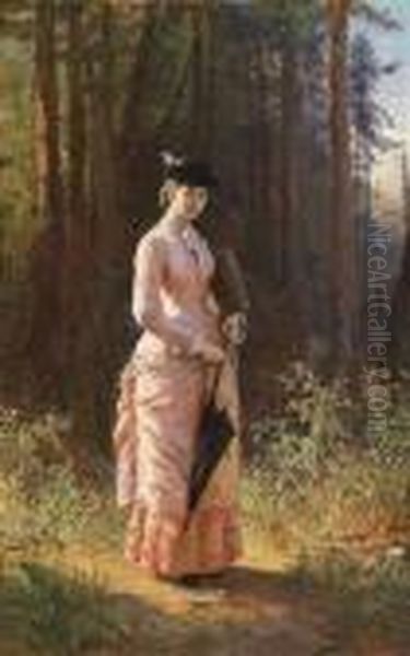 Lady With Umbrella Oil Painting by Carl Von Blaas