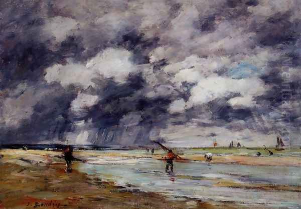 Shore at Low Tide, Rainy Weather, near Trouville Oil Painting by Eugene Boudin