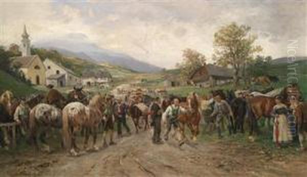 Horse Market Oil Painting by Julius von Blaas