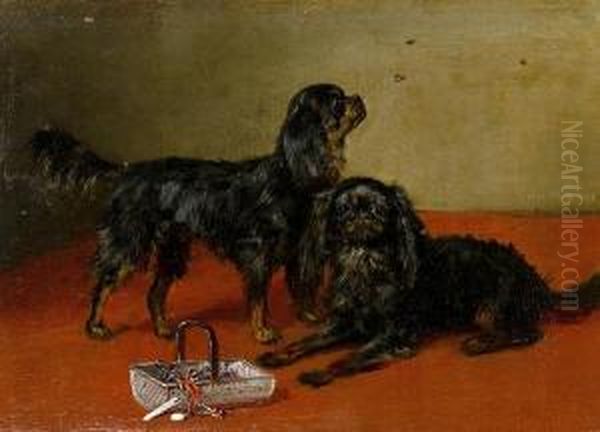 Black And Tan Cavalier King Charles Spaniels Oil Painting by Julius von Blaas