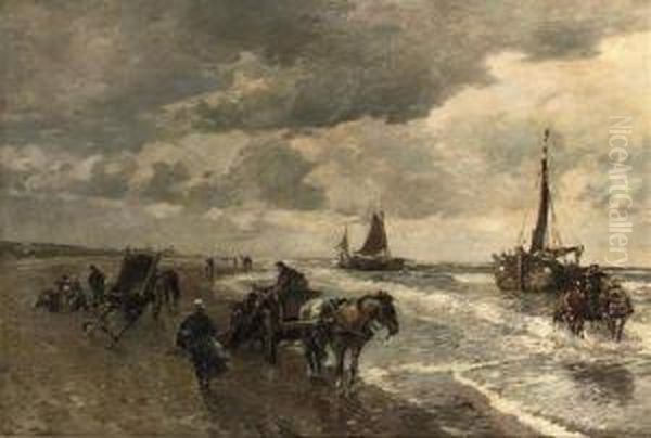 A Day At The Beach Oil Painting by Gregor Von Bochmann