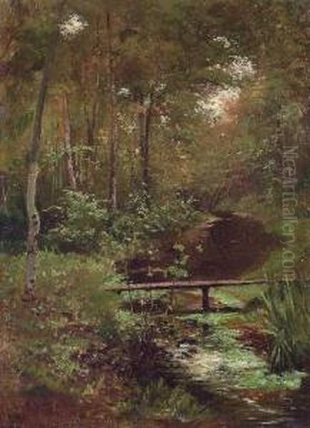 Waldlandschaft Mit Bach Und Steg Oil Painting by Rudolf Von Bohr