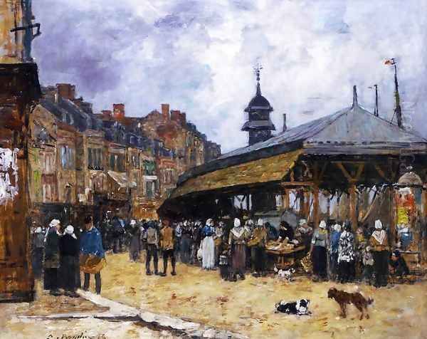 Market at Trouville II Oil Painting by Eugene Boudin