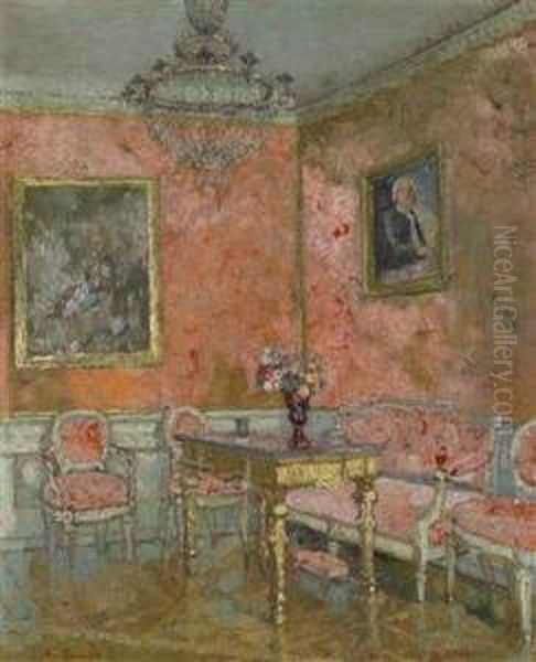 Weimar Interior Oil Painting by August Von Brandis