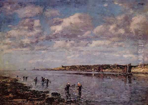 Women Fishing for Shrimp at Kerhor Oil Painting by Eugene Boudin