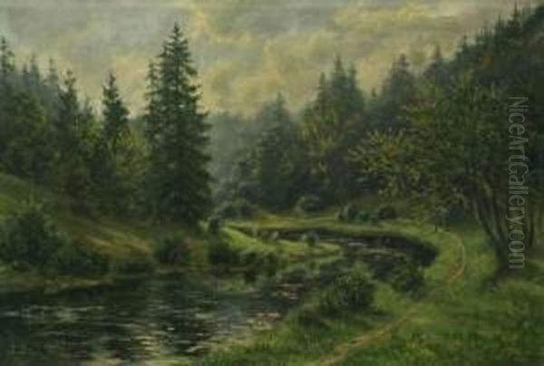 Landschaftsdarstellung Mit Bachlauf Oil Painting by Von Bredow