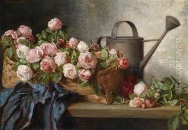 Stilllebenmit Rosen Oil Painting by Constanze Von Breuning