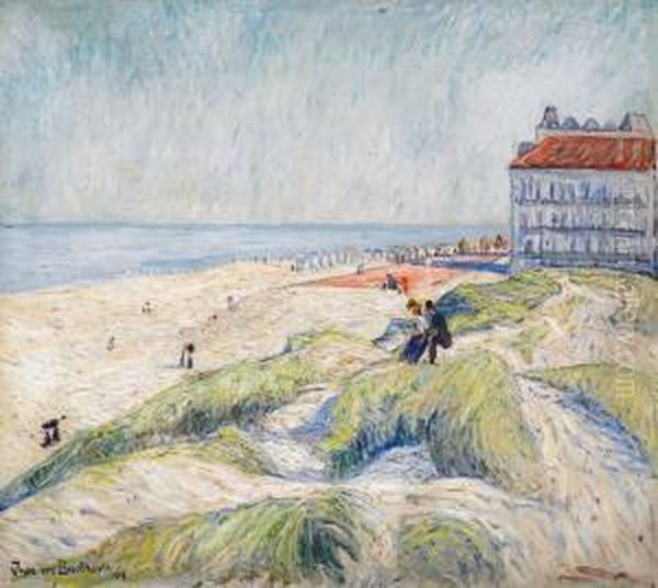 Strand In Knokke Oil Painting by Theo Von Brockhusen