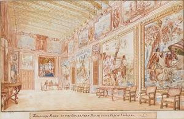 Tapestry Room In The Governor's Palace In The City Of Valetta Oil Painting by Charles Frederick Von Brocktorff