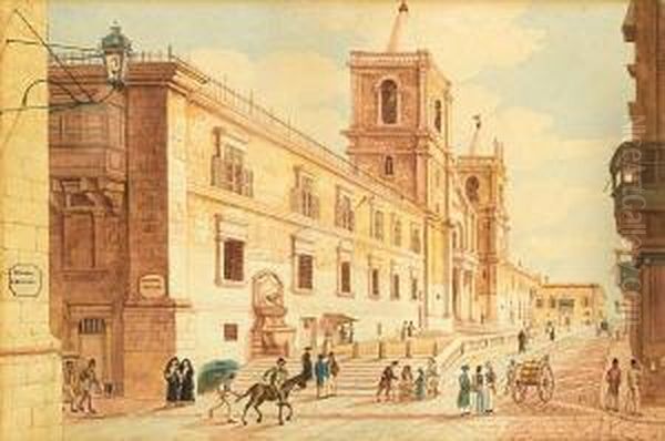 View Of St John's Church, Valletta, Malta Oil Painting by Charles Frederick Von Brocktorff