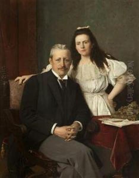 A Portrait Of Count Seilern With His Daughter Oil Painting by Vaclav Brozik