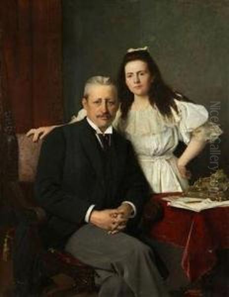 A Portrait Of Count Seldern And Hisdaughter Oil Painting by Vaclav Brozik