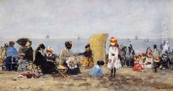 Trouville, Beach Scene XV Oil Painting by Eugene Boudin