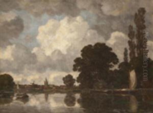 Ruderboote Auf See Mit Blick Auf Hollandische Stadt Oil Painting by Gilbert Von Canal