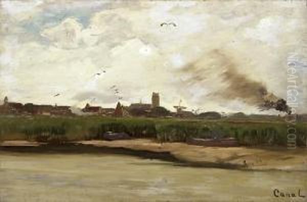 Schilfufer Mit Stadt Im Hintergrund Oil Painting by Gilbert Von Canal