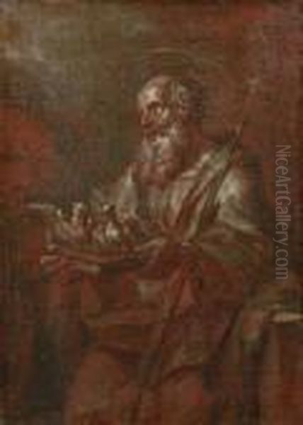 Tillskriven. Den Helige Antonius Fran Padua. Duk, 26x19 Oil Painting by Peter von Cornelius