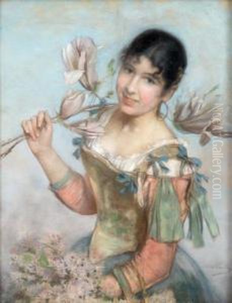 Fanciulla Con Mazzo Di Fiori Oil Painting by Angelo Graf von Courten