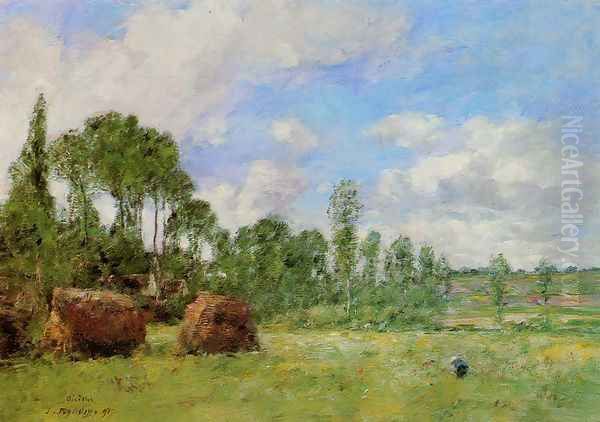 Oiseme at Harvest Time Oil Painting by Eugene Boudin