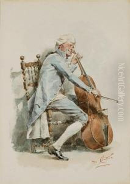 Violoncelliste Assis Oil Painting by Angelo Graf von Courten