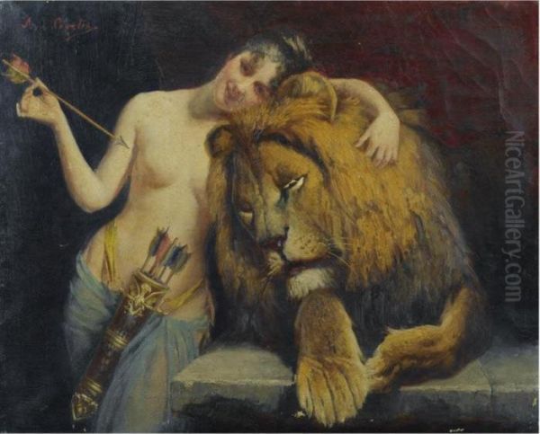 The Goddess Diana With A Lion Oil Painting by Angelo Graf von Courten