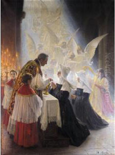 Holy Communion Oil Painting by Angelo Graf von Courten