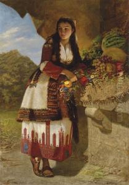 The Flower Girl Oil Painting by Alphons Von Cramer