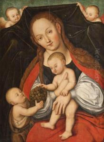 Ie Madonna Mit Dem Kinde Und Dem Trauben Bringenden Johannesknaben Oil Painting by Lucas The Elder Cranach