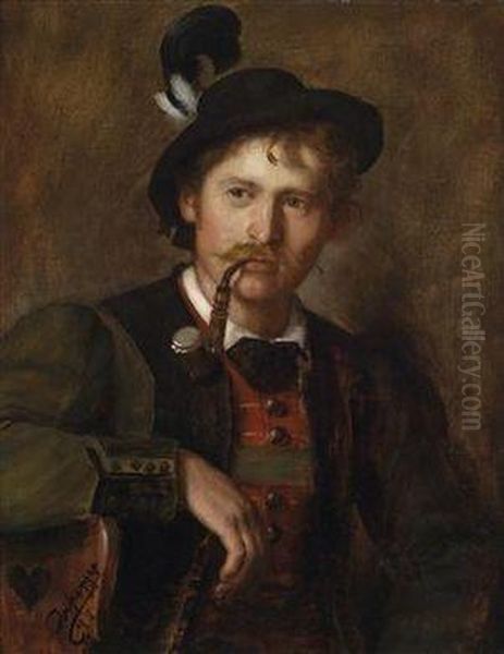 Portrait Of A Young Tyrolian Oil Painting by Franz Von Defregger